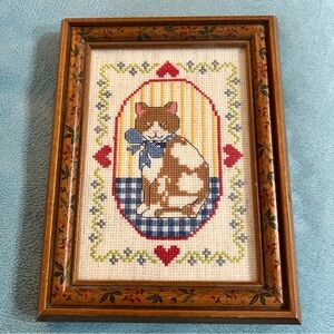Vintage Cat Cross-Stitch Professionally Framed